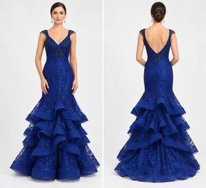 Unique V  Gown Royal Blue Mac Duggal Dress